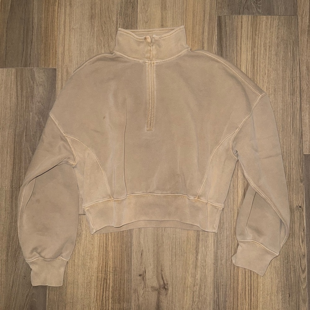 Abercrombie & Fitch Tan High Neck Zip Sweatshirt